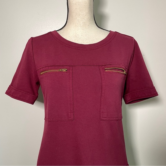 J Crew Burgundy Crew Neck Short Sleeve Sheath Mini Dress 4 - Picture 3 of 12